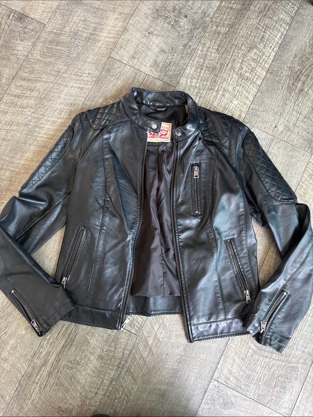 Black Faux Leather Women’s Moto Jacket - Unbranded